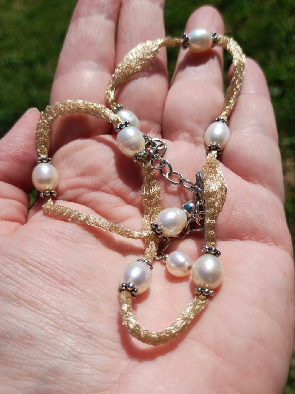 HONORA freshwater pearl mesh station necklace 925 Sterling Silver